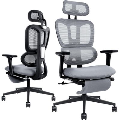 Ergonomic Mesh Office Chair with Retractable Footrest - High Back Computer Chair, Lumbar Support, 4D Adjustable Armrest and Headrest, Durable Base - Multifunctional Home Office Desk Chair for Adults