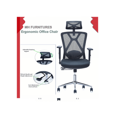  Ergonomic Office Chair – High Back Desk Chair with Adjustable Lumbar Support, 3D Metal Headrest and Armrests – 130° Computer Chair Mesh Rocking Chair, Black