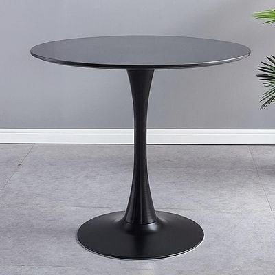 MIINO Black Round Solid Wood Dining Table Dining Furniture with Tulip Base, Small Table for Office Small Coffee Table for 2, Black, 23.6" W