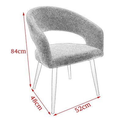 Maple Home Dining Chair Fabric Hollow Back Open Armrest Cushioned Seat Black Sturdy Metal Legs Modern Office Living Lounge Saloon Furniture