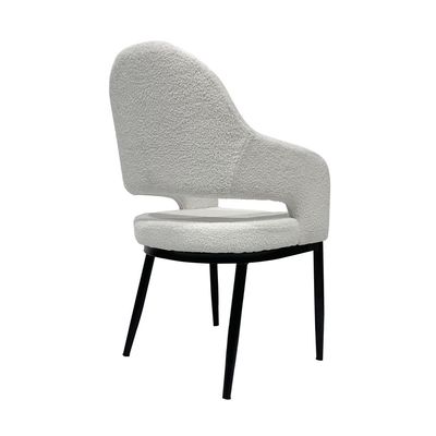 Maple Home Dining Chair Boucle Fabric Open-Backrest Rounded Armrest Black Metal Legs Lamb Wool Padded Seat Living Kitchen Office Restaurants Furniture