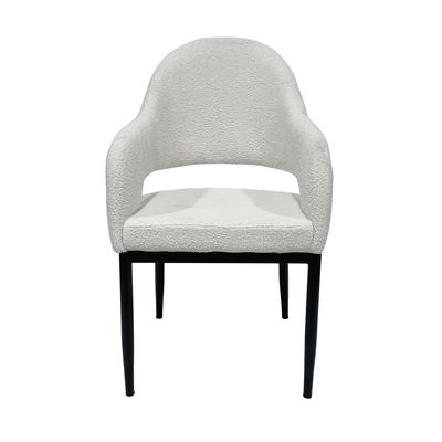 Maple Home Dining Chair Boucle Fabric Open-Backrest Rounded Armrest Black Metal Legs Lamb Wool Padded Seat Living Kitchen Office Restaurants Furniture