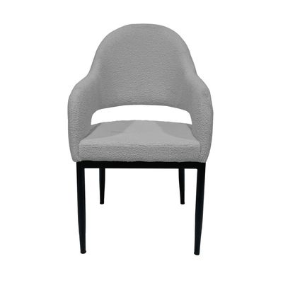 Maple Home Dining Chair Boucle Fabric Open-Backrest Rounded Armrest Black Metal Legs Lamb Wool Padded Seat Living Kitchen Office Restaurants Furniture