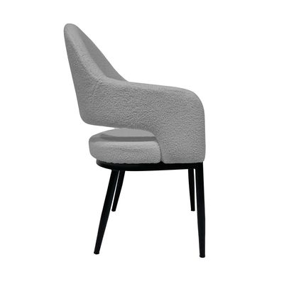 Maple Home Dining Chair Boucle Fabric Open-Backrest Rounded Armrest Black Metal Legs Lamb Wool Padded Seat Living Kitchen Office Restaurants Furniture