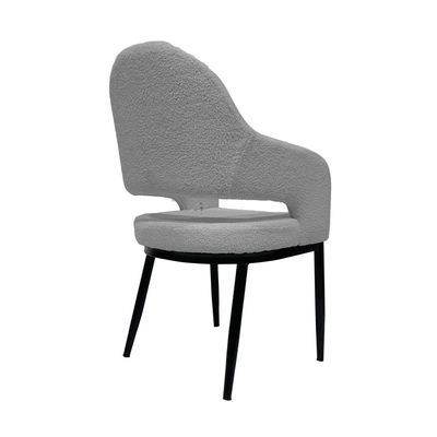 Maple Home Dining Chair Boucle Fabric Open-Backrest Rounded Armrest Black Metal Legs Lamb Wool Padded Seat Living Kitchen Office Restaurants Furniture