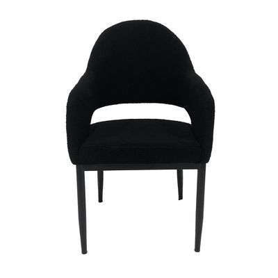 Maple Home Dining Chair Boucle Fabric Open-Backrest Rounded Armrest Black Metal Legs Lamb Wool Padded Seat Living Kitchen Office Restaurants Furniture