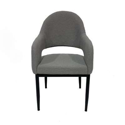 Maple Home Dining Chair Boucle Fabric Open-Backrest Rounded Armrest Black Metal Legs Lamb Wool Padded Seat Living Kitchen Office Restaurants Furniture