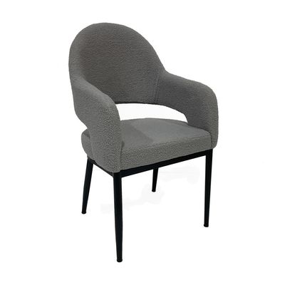 Maple Home Dining Chair Boucle Fabric Open-Backrest Rounded Armrest Black Metal Legs Lamb Wool Padded Seat Living Kitchen Office Restaurants Furniture