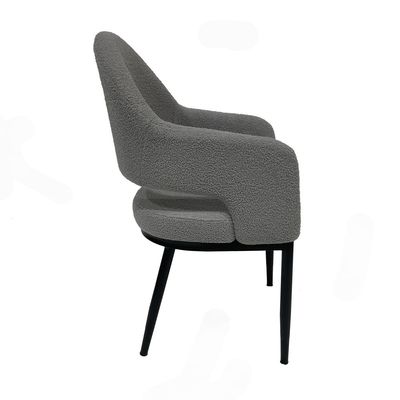 Maple Home Dining Chair Boucle Fabric Open-Backrest Rounded Armrest Black Metal Legs Lamb Wool Padded Seat Living Kitchen Office Restaurants Furniture