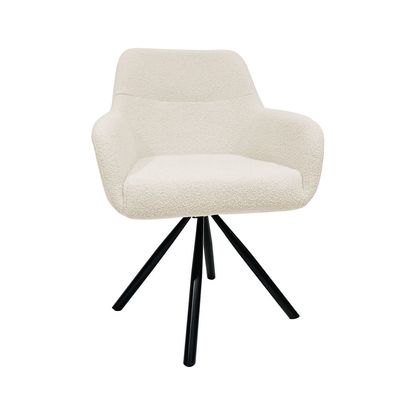 Maple Home Dining Chair Boucle Fabric 360°Swivel Rotating Lamb Wool Curved Backrest Armrest Black Metal Legs Living Kitchen Office Restaurants Furniture