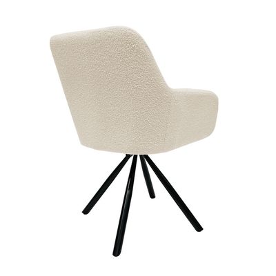 Maple Home Dining Chair Boucle Fabric 360°Swivel Rotating Lamb Wool Curved Backrest Armrest Black Metal Legs Living Kitchen Office Restaurants Furniture