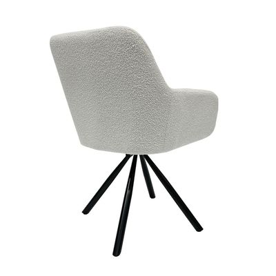 Maple Home Dining Chair Boucle Fabric 360°Swivel Rotating Lamb Wool Curved Backrest Armrest Black Metal Legs Living Kitchen Office Restaurants Furniture