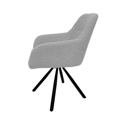 Maple Home Dining Chair Boucle Fabric 360°Swivel Rotating Lamb Wool Curved Backrest Armrest Black Metal Legs Living Kitchen Office Restaurants Furniture
