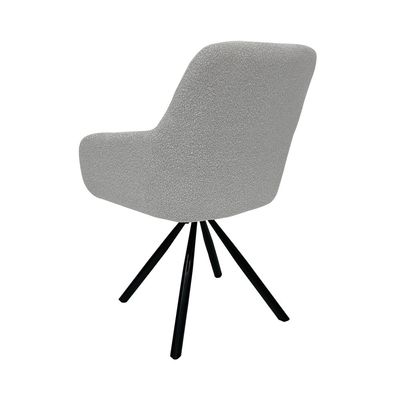 Maple Home Dining Chair Boucle Fabric 360°Swivel Rotating Lamb Wool Curved Backrest Armrest Black Metal Legs Living Kitchen Office Restaurants Furniture