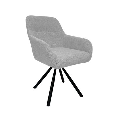 Maple Home Dining Chair Boucle Fabric 360°Swivel Rotating Lamb Wool Curved Backrest Armrest Black Metal Legs Living Kitchen Office Restaurants Furniture