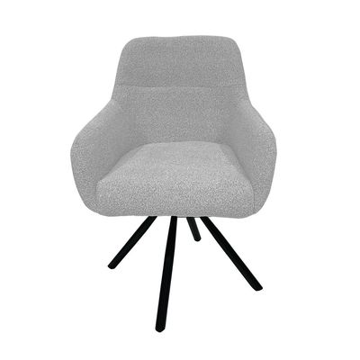 Maple Home Dining Chair Boucle Fabric 360°Swivel Rotating Lamb Wool Curved Backrest Armrest Black Metal Legs Living Kitchen Office Restaurants Furniture