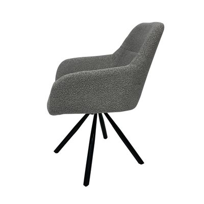 Maple Home Dining Chair Boucle Fabric 360°Swivel Rotating Lamb Wool Curved Backrest Armrest Black Metal Legs Living Kitchen Office Restaurants Furniture