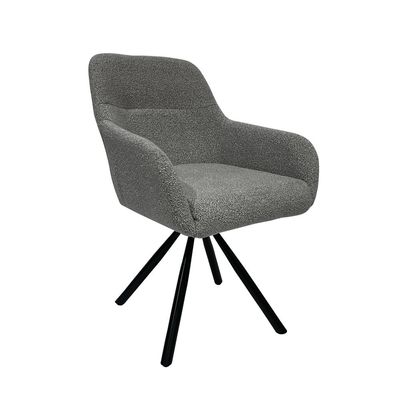 Maple Home Dining Chair Boucle Fabric 360°Swivel Rotating Lamb Wool Curved Backrest Armrest Black Metal Legs Living Kitchen Office Restaurants Furniture