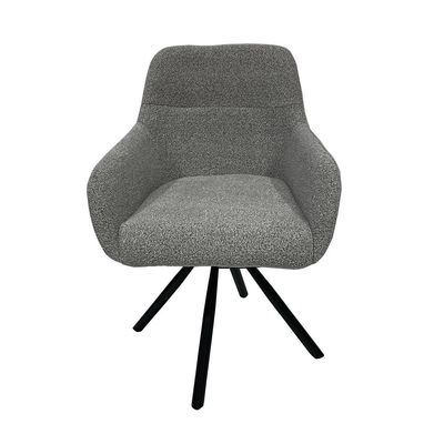 Maple Home Dining Chair Boucle Fabric 360°Swivel Rotating Lamb Wool Curved Backrest Armrest Black Metal Legs Living Kitchen Office Restaurants Furniture