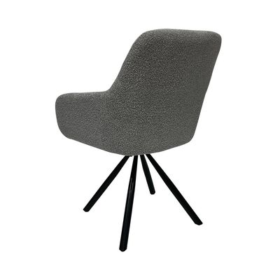 Maple Home Dining Chair Boucle Fabric 360°Swivel Rotating Lamb Wool Curved Backrest Armrest Black Metal Legs Living Kitchen Office Restaurants Furniture