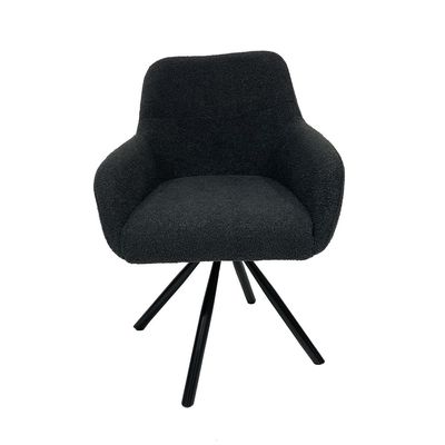 Maple Home Dining Chair Boucle Fabric 360°Swivel Rotating Lamb Wool Curved Backrest Armrest Black Metal Legs Living Kitchen Office Restaurants Furniture