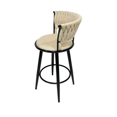 Maple Home High Bar Chair Velvet 360° Rotating Armless Hollow Backrest Metal Legs Footrest Counter Restaurant Pub Living Furniture