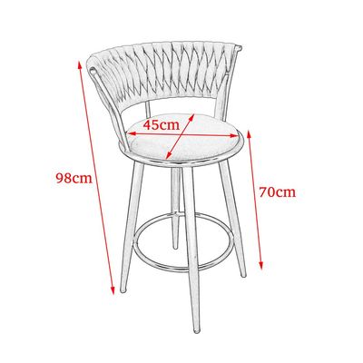 Maple Home High Bar Chair Velvet 360° Rotating Armless Hollow Backrest Metal Legs Footrest Counter Restaurant Pub Living Furniture