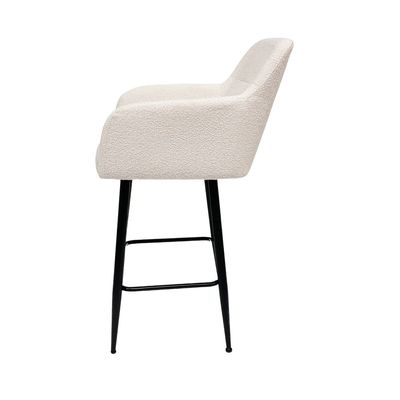 Maple Home High Bar Chair Boucle Fabric Curved Armest Backrest Footrest Black Metal Legs Wool Counter Stools Bar Kitchen Living Resturant Furniture