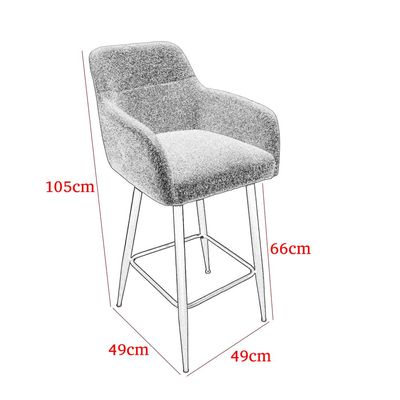 Maple Home High Bar Chair Boucle Fabric Curved Armest Backrest Footrest Black Metal Legs Wool Counter Stools Bar Kitchen Living Resturant Furniture