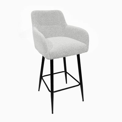 Maple Home High Bar Chair Boucle Fabric Curved Armest Backrest Footrest Black Metal Legs Wool Counter Stools Bar Kitchen Living Resturant Furniture