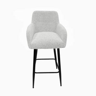 Maple Home High Bar Chair Boucle Fabric Curved Armest Backrest Footrest Black Metal Legs Wool Counter Stools Bar Kitchen Living Resturant Furniture