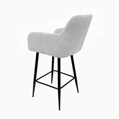 Maple Home High Bar Chair Boucle Fabric Curved Armest Backrest Footrest Black Metal Legs Wool Counter Stools Bar Kitchen Living Resturant Furniture