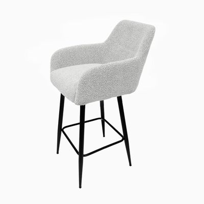 Maple Home High Bar Chair Boucle Fabric Curved Armest Backrest Footrest Black Metal Legs Wool Counter Stools Bar Kitchen Living Resturant Furniture