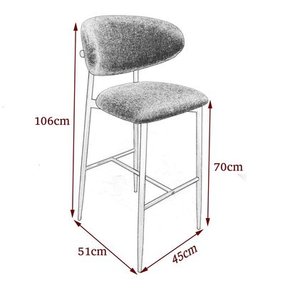 Maple Home High Bar Chair Dining Stool Fabric Curved Backrest Metal Frame Footrest Counter Seat Comfortable living kitchen cafe Restaurant Furniture