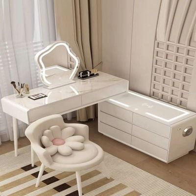 Smart Vanity Table - Dressing Table With LED Mirror and Chair - 120cm plus 80cm Adjustable - White