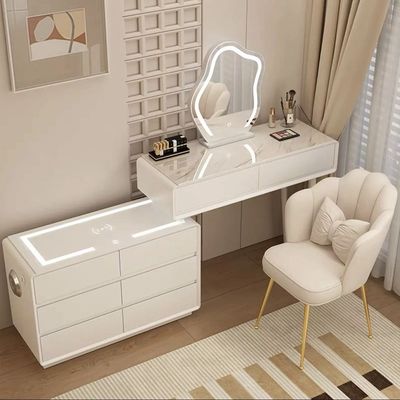 Smart Vanity Table - Dressing Table With LED Mirror and Chair - 120cm plus 80cm Adjustable - White