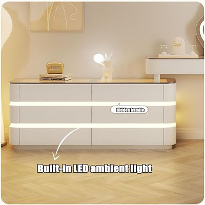  Vanity Table - Dressing Table With LED Mirror and Chair - Glass Top Adjustable 120cm To 200CM -Beige