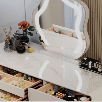 Smart Vanity Table - Dressing Table With LED Mirror and Chair - 120cm - Wireless Charger -Blutooth Speaker - White