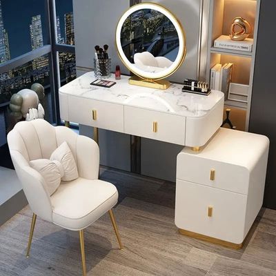 Dresser - Smart Vanity Table - Dressing Table With LED Mirror and Chair - 120cm - White