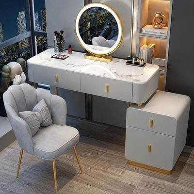 Dresser - Smart Vanity Table - Dressing Table With LED Mirror and Chair - 120cm - Grey