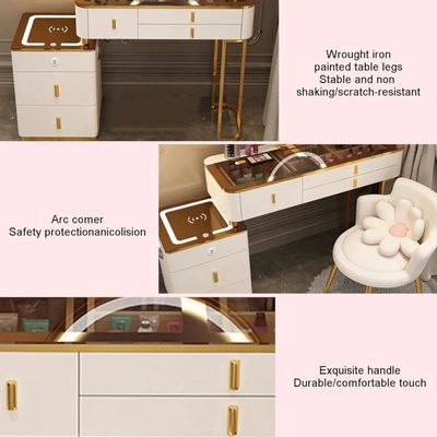 Smart Dressing Table - LuxTech Vanity: LED Mirror Dresser with Wireless Charger & Bluetooth Speaker - Dresser 120cm -White