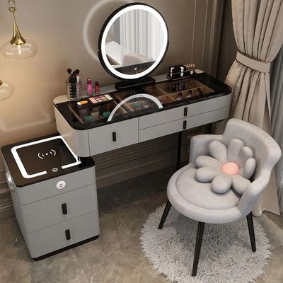 Smart Dressing Table - LuxTech Vanity: LED Mirror Dresser with Wireless Charger & Bluetooth Speaker - Dresser 120cm - Grey