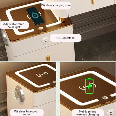 Smart Dressing Table - LuxTech Vanity: LED Mirror Dresser with Wireless Charger & Bluetooth Speaker - Dresser 120cm - Grey