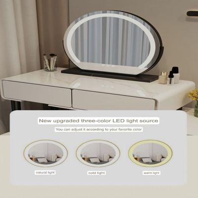 LED Vanity Dresser Set with Glass Top, 3-Color Lighted Mirror  – Modern Makeup Table with Chair for Bedroom 80cm - White