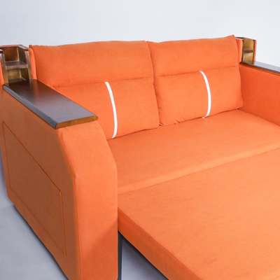 Modern Smart Sofa Bed -Multi Functions -With Bult-in Storage Space - Bluetooth Speaker - USB Ports 150Cm - Orange