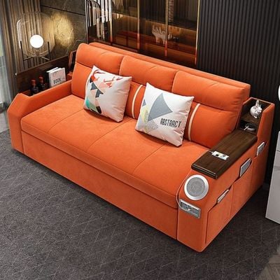 Modern Smart Sofa Bed -Multi Functions -With Bult-in Storage Space - Bluetooth Speaker - USB Ports 180Cm - Orange