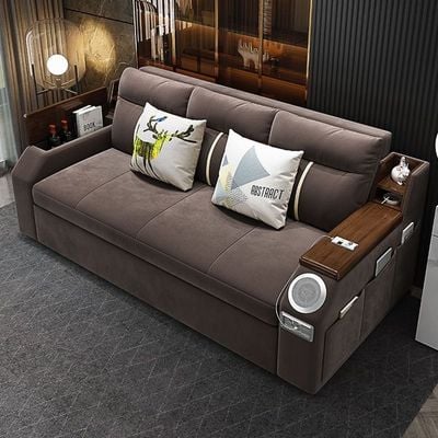Modern Smart Sofa Bed -Multi Functions -With Bult-in Storage Space - Bluetooth Speaker - USB Ports 210Cm - Choco Brown