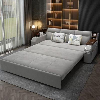 Modern Smart Sofa Bed -Multi Functions -With Bult-in Storage Space - Bluetooth Speaker - USB Ports 210cm - Grey