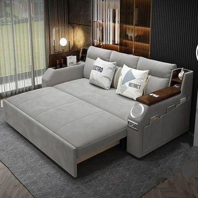 Modern Smart Sofa Bed -Multi Functions -With Bult-in Storage Space - Bluetooth Speaker - USB Ports 210cm - Grey