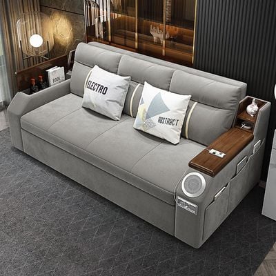 Modern Smart Sofa Bed -Multi Functions -With Bult-in Storage Space - Bluetooth Speaker - USB Ports 210cm - Grey